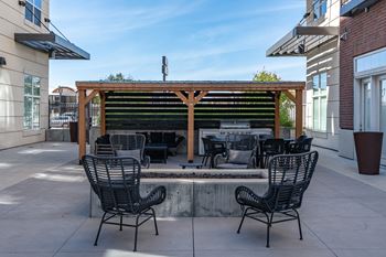 Patio with chairs and firepit